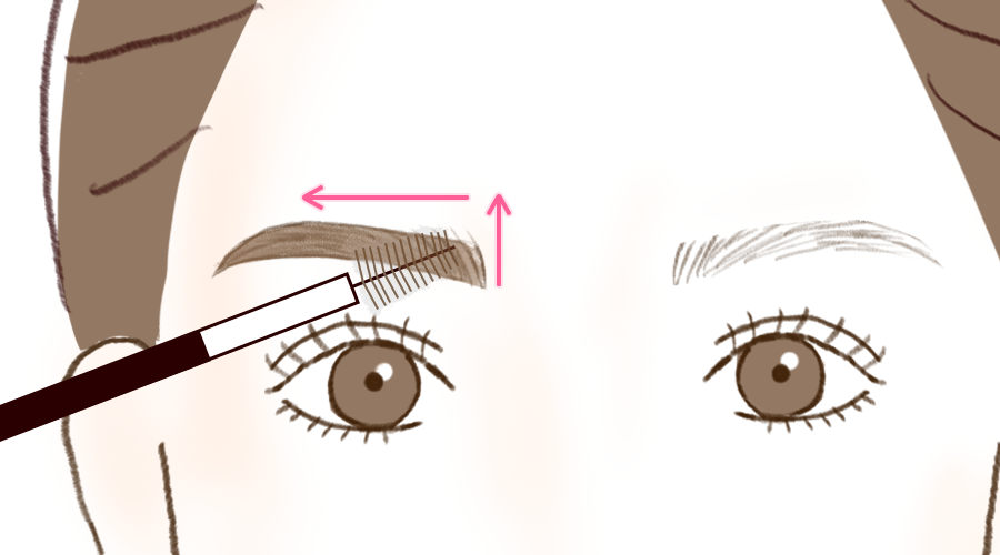 アイブロウジェルで毛流れを固定する